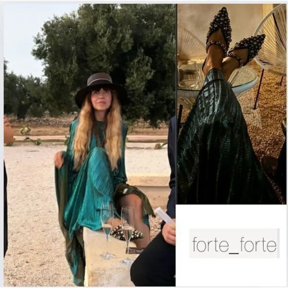 Forte Forte Kaftan Dress Pleated Lame Tulle Emerald Blue Metallic‎ Size 4 - Picture 2 of 16